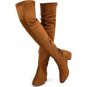 Women's Camel-1.77 Inchs Polyurethane (PU) Over Knee High Warm Winter Long Boot